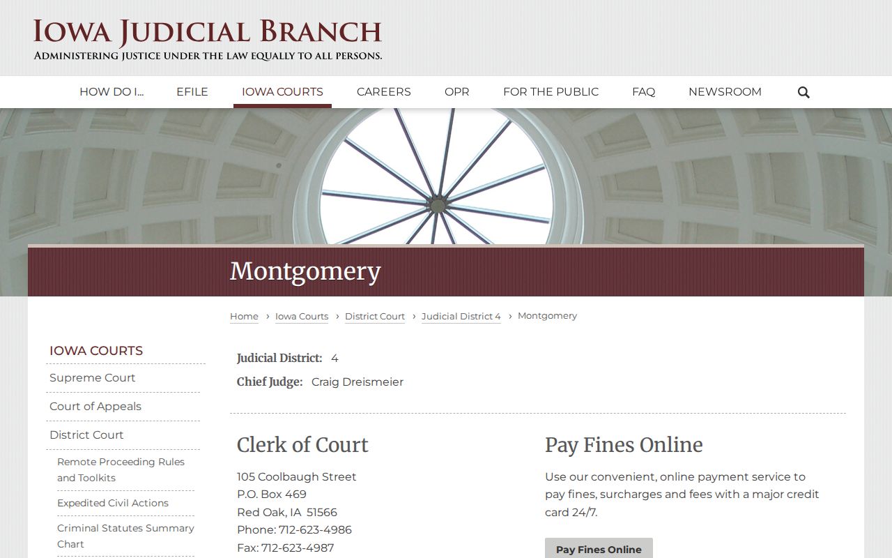 Iowa Judicial Branch Montgomery County Clerk and courthouse information
