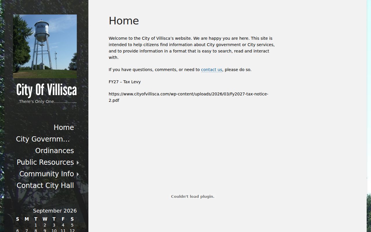 Official Villisca municipal website and service navigation